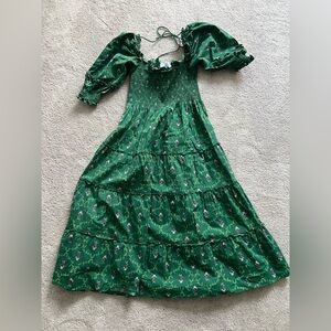 Hill House Home Women’s Nesli Nap Dress Emerald Trellis Green Floral Midi XS